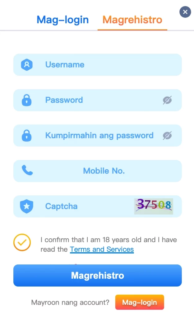 AGYGAMING register page for secure online casino login and account creation